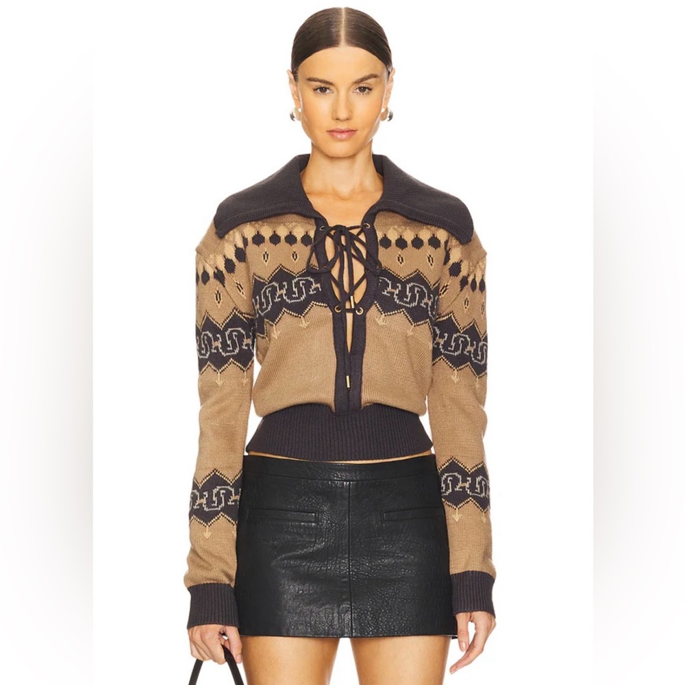 Understated Leather Nordic Cowboy Lace-Up Sweater | Size M